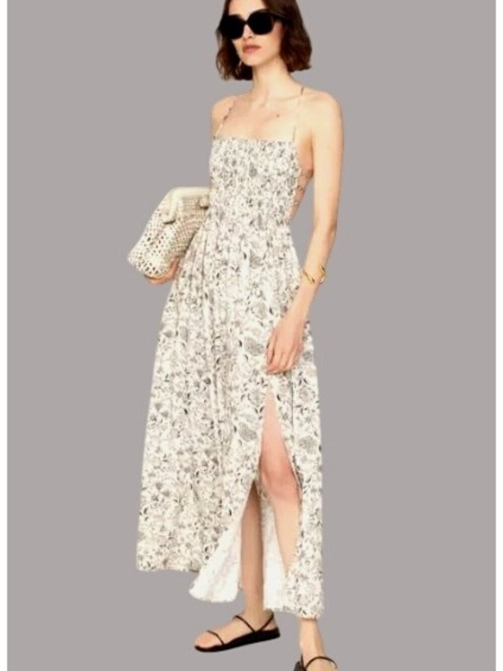 ASTR the Label Floral Print Maxi Linen Dress With Smocked Bodice Back Tie S - Picture 3 of 11